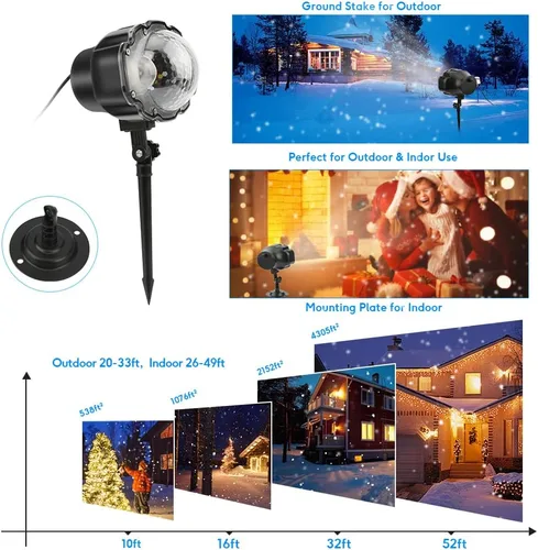 Vista 4 de Proyector de luz de Navidad, para interiores y exteriores, proyector de luces con control remoto, lámpara giratoria para Halloween, Navidad, boda