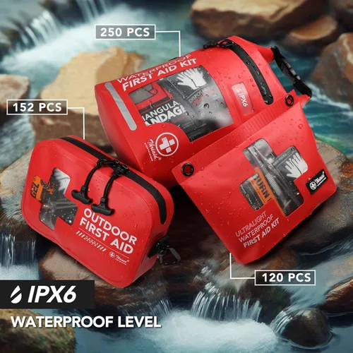 Vista 6 de Kit de primeros auxilios impermeable de 152 piezas, bolsa seca portátil para botes pequeños, bolsa de evacuación, kit médico de emergencia ideal