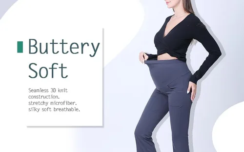 Vista 4 de Tianpin Pantalones de yoga de cintura alta para mujer, pantalones de maternidad de fitness con bolsillos laterales, leggings para gimnasia, ropa