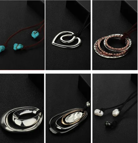 Vista 3 de ORAZIO 6 collares largos con colgante para mujer, joyería de moda, simple, larga, con forma de corazón de hoja de pluma, turquesa, collar en Y