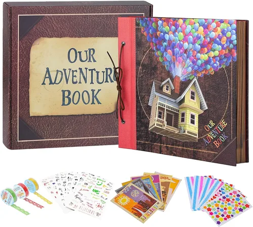 Vista 10 de Álbum de Fotos para Scrapbook, Nuestro Libro de Aventuras, Palabras en Relieve Tapa Dura Película Up Álbum de Recortes de Viaje para Aniversario