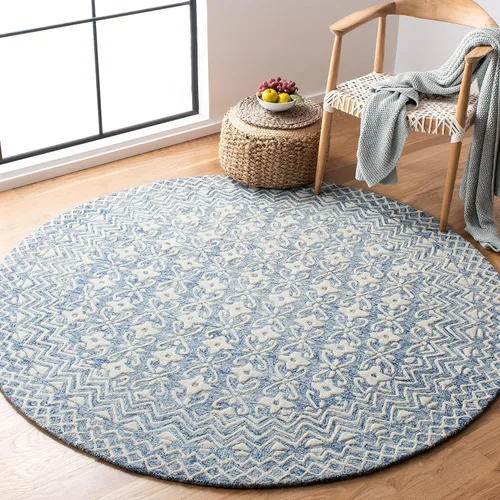 Vista 5 de Safavieh Blossom Collection - Alfombra decorativa, 2 x 3 pies, azul y marfil, lana hecha a mano, ideal para zonas de alto tráfico en entrada, sala