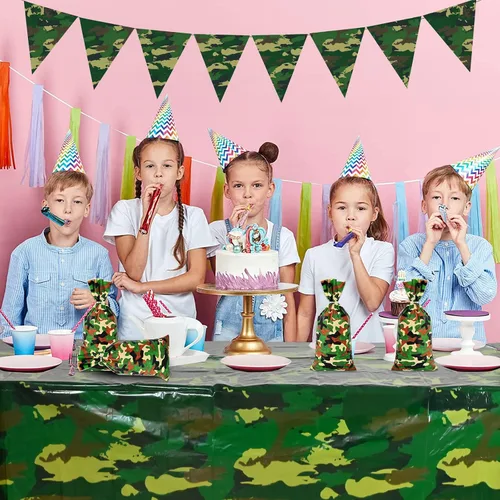 Vista 7 de Lecpeting 100 bolsas de dulces de camuflaje con estampado de camuflaje de celofán, bolsas de dulces de celofán, recuerdos de fiesta del ejército
