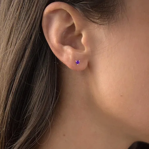 Vista 3 de Aretes de plata de ley 925 maciza chapados en oro de 0.197 in con piedra natal genuina para mujer, aretes de tuerca con piedras preciosas Amatista