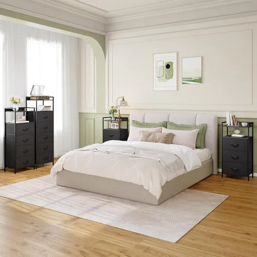 Vista 2 de Somdot - Mesita de noche con 3 cajones, cómoda con contenedores de tela para dormitorio, pasillo, entrada, mueble de mesa auxiliar junto a la cama.