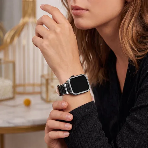 Vista 7 de Bling Silicone Bands Compatible For Apple Watch Band 38mm 40mm 41mm 42mm 44mm 45mm 46mm With Diamond Case, Soft Silicone Strap Color Changes with