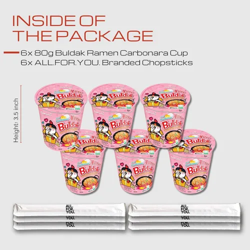 Vista 3 de Buldak Ramen Fideos – Sabor Carbonara – Taza 6 unidades – Fideos Ramen Picantes Samyang Buldak Ramen Coreano Picante Hot Chicken Stir-Fried Cup