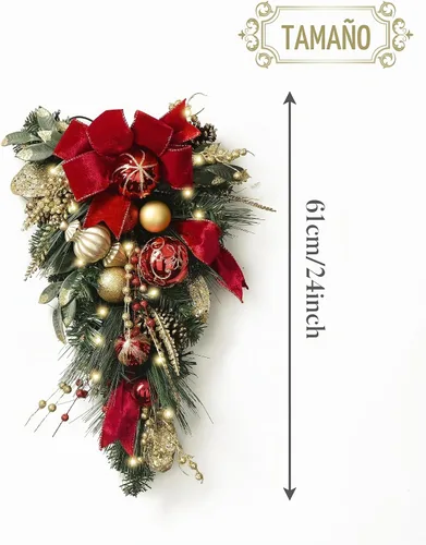 Vista 6 de Valery Madelyn Botín de lágrima de Navidad preiluminado para decoración al aire libre, decoración de buzón de 24 pulgadas con 20 luces LED, cinta