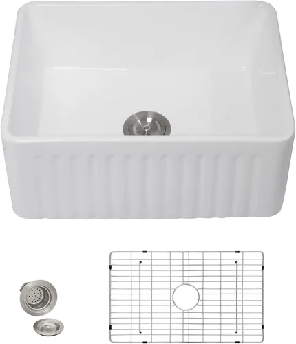 Vista 13 de Fregadero de barra blanco de 24"x18" para montaje bajo encimera - Arcilla refractaria de porcelana cerámica de alto brillo, montaje dual, un seno