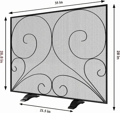 Vista 4 de Fire Beauty Pantalla de chimenea de un solo panel hecha a mano de malla de hierro forjado sólido, protector contra chispas de fuego resistente al