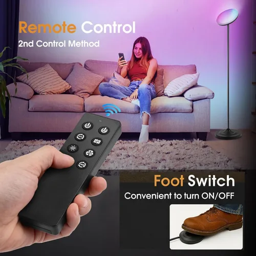 Vista 6 de hanaking Lámpara de pie brillante de 30W/2600LM con control remoto, lámpara de pie Torchiere que cambia de color RGB, ajuste continuo