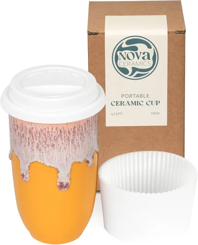 Vista 34 de NOVA CERAMICS Taza de viaje – Taza de viaje de cerámica con tapa – Taza de café de viaje única para llevar – Vaso de café apto para microondas