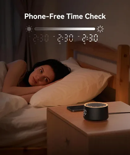 Vista 6 de Dreamegg Máquina de Sonido para Dormir - Máquina de Sonido de Ruido Blanco D1 Nova para Bebé y Adulto con Reloj Despertador, Sonidos Relajantes