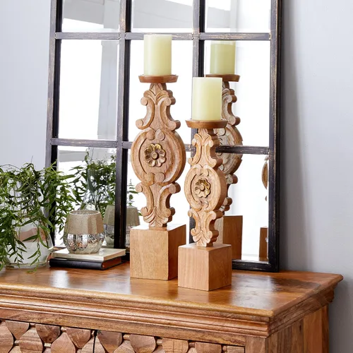 Vista 12 de Deco 79 Portavelas decorativo de metal de aluminio, soporte de vela de palmera, juego de 3 candelabros de 6 pulgadas, 8 pulgadas, 10 pulgadas