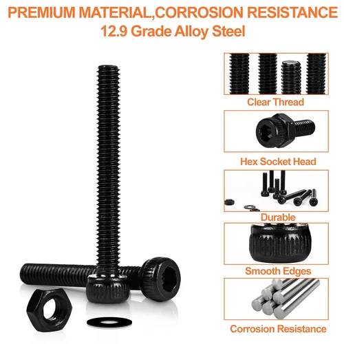 Vista 4 de Juego de 420 tornillos M3, pernos M3 prémium para impresión 3D, surtido de tornillos de cabeza hexagonal con tuercas y arandelas, M3 x 0.236 in