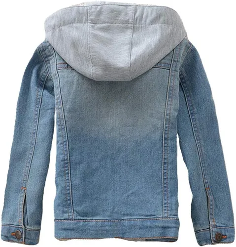 Vista 3 de Mallimoda - Abrigo de mezclilla con cremallera y capucha para niños y niñas
