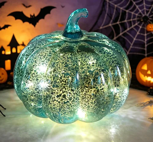 Vista 3 de Mercury Glass Pumpkin Light with Timer, with 10 Fairy Lights Inside,Battery Operated Led Pumpkin Light,Ideal for Halloween Fall Decoration