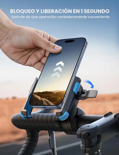 Vista 3 de Lamicall - Soporte para teléfono de motocicleta y bicicleta - [Liberación rápida 1s] Abrazadera de teléfono celular para bicicleta, abrazadera