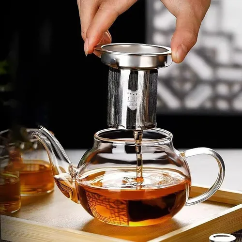 Vista 2 de Tetera de vidrio con infusor de vidrio transparente, tetera de 33.8 fl oz para estufa, té suelto, tetera de regalo