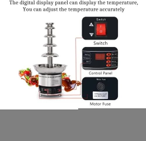 Vista 6 de Máquina de fuente de chocolate con cubierta antipolvo de acrílico transparente de plástico con control de temperatura, máquina de cascada de 4
