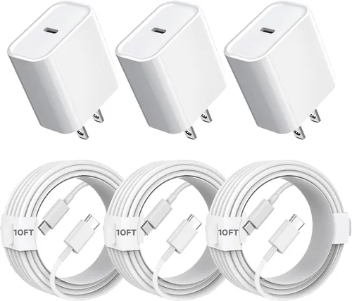 Vista 7 de Cargador rápido para iPhone, [certificado MFi] Bloque de carga rápida USB C de 20 W con cable de Tipo-C a Lightning de 10 pies, carga súper rápida