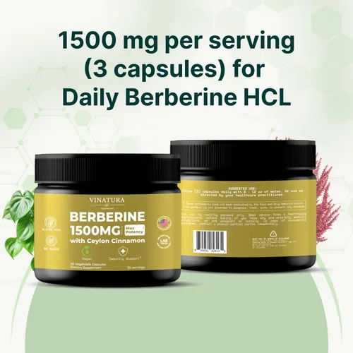 Vista 8 de VINATURA Berberina 1500mg - Suplemento de berberina con canela de Ceilán, berberina HCL de máxima potencia - 90 cápsulas