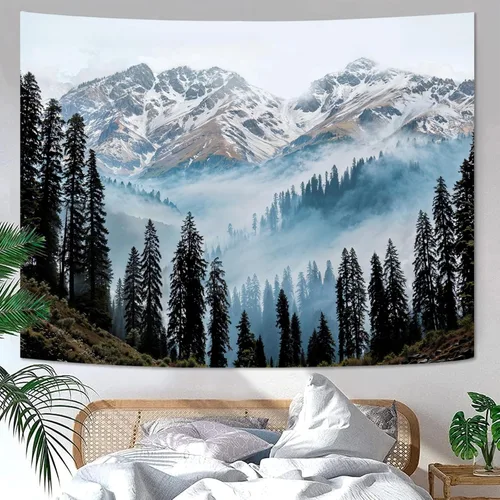 Vista 10 de Zussun Tapiz de Bosque Natural de Montaña Tapiz Verde de Pino Luz Solar Selva para Dormitorio Estético Planta Paisaje de Montaña Tapices Pequeños