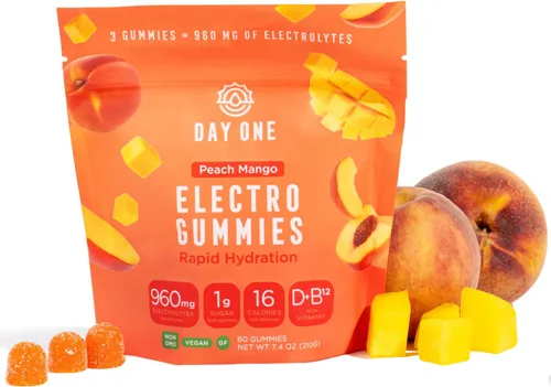 Vista 11 de Day One Electrogummies - 60 gomitas de electrolitos con sabor a frambuesa azul para hidratación y recuperación, repletas de electrolitos esenciales