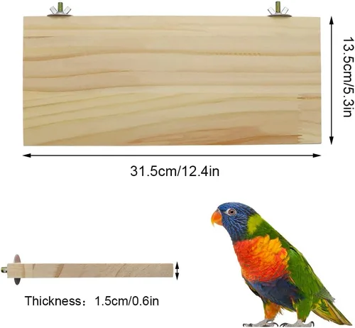Vista 2 de Litewoo - Estante grande de madera para periquitos, 1 unidad Natural wood, sturdy flat bird perch shelf, for small-medium