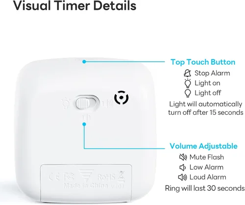 Vista 5 de Yunbaoit Temporizador visual con luz nocturna, temporizador de cuenta regresiva de arco iris de 60 minutos para niños y adultos, herramienta