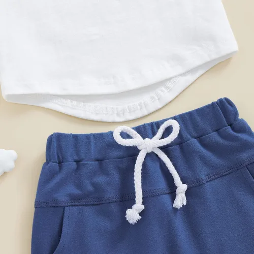 Vista 5 de Conjunto de pantalones cortos para niños pequeños, camiseta estampada junto al mar, 2 piezas, ropa de verano