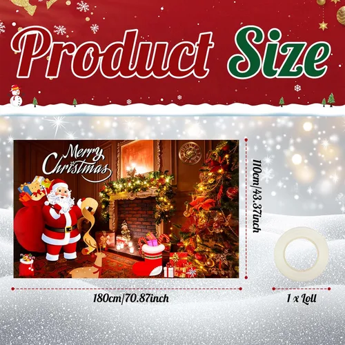Vista 2 de Hianjoo Cartel de pared de Feliz Navidad de 71 x 43 pulgadas, pancarta grande de fondo de Navidad con ojales, impresión digital vívida, decoración