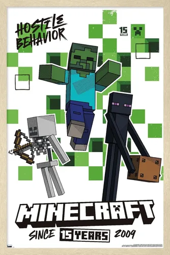 Vista 7 de Trends International Minecraft: 15th Anniversary - Póster de pared de comportamiento hostil, 22.4 pulgadas de largo x 14.7 W, versión enmarcada