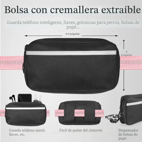 Vista 3 de iYoShop Correa de perro manos libres con bolsa con cierre, dobles asas acolchadas y elástica duradera para caminar, trotar y correr con tu perro