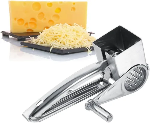 Vista 3 de Rallador de queso, multifuncional para cocina artesanal rotativo de acero inoxidable rallador de queso 1 tambores herramienta de trituración