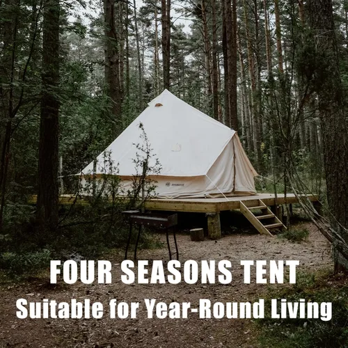 Vista 3 de ShinHye Tienda de campaña de lona para yurtas, 4 estaciones, para camping, 100% algodón, tiendas de campaña glamping con gato de estufa, camping