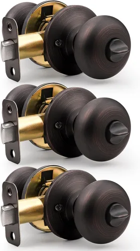 Vista 10 de Probrico Pomos de puerta de privacidad para interiores, color negro mate, 1 paquete de pomos de puerta de baño para cama, función de bloqueo