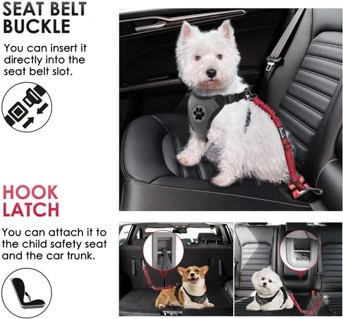 Vista 15 de SlowTon Cinturón de seguridad para perro, correa de cinturón de seguridad ajustable para perro, 2 en 1, cinturón de seguridad para perro
