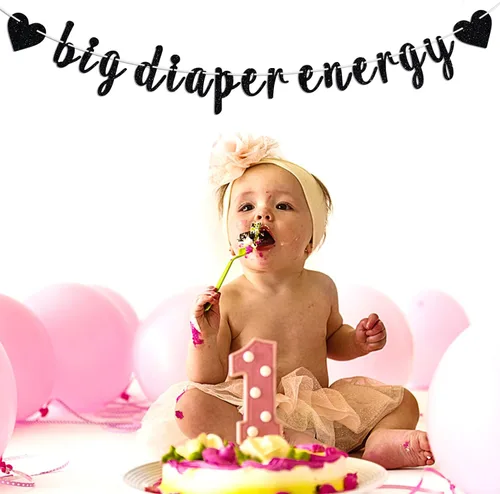 Vista 4 de Cartel de energía de gran pañal, letrero de bienvenida de cumpleaños para niños, feliz cumpleaños/baby shower, suministros de decoración para niños