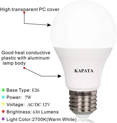 Vista 3 de Bombilla LED A19 de 12 V, color blanco suave, 2700 K, 60 W, equivalente a halógeno, bombillas A19 E26, base de tornillo, para RV, barco, campamento