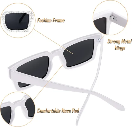 Vista 5 de FEISEDY Gafas de sol de perlas de moda para mujer lindas gafas de sol cuadradas de colores caramelo gafas de sol para fiesta B2327