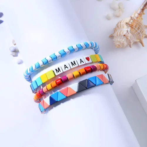 Vista 5 de Dvacaman Juego de 3 pulseras elásticas esmaltadas
