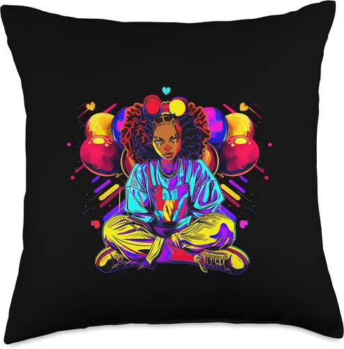 Vista 4 de Streetwear synthwave 80s 90s black pride girl clown hip teen Throw Pillow
