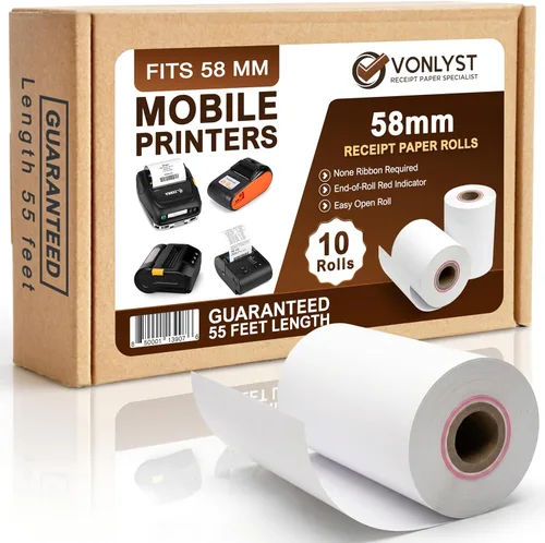 Vista 8 de Rollo de papel de recibo para impresora térmica portátil móvil de 2.283 in (paquete de 20 rollos)