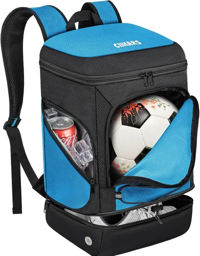 Vista 11 de Mochila de fútbol, bolsa de fútbol con soporte para pelotas, incluye zapatos de tacos separados y compartimento para bolas, bolsas