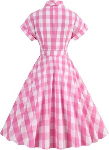 Vista 2 de Vestido vintage de los años 50 para mujer, vestidos pin up Rero Rockablilly, vestido de cóctel a cuadros Hepburn de los años 40