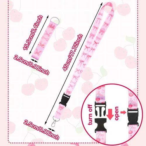 Vista 2 de Fainne 10 piezas de cordones rosa con moño, cordones lindos en masa para llaves, insignias de identificación, estudiantes, niños, niñas, colgantes