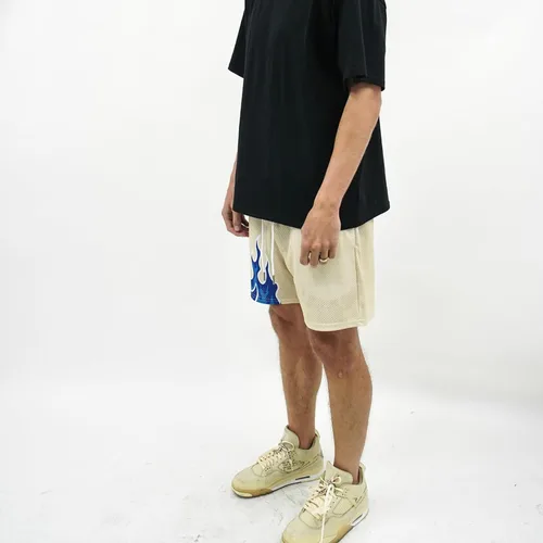 Vista 4 de BOOMLEMON Pantalones cortos de baloncesto para hombre, pantalones cortos deportivos de entrenamiento casual con estampado gráfico de llama de malla