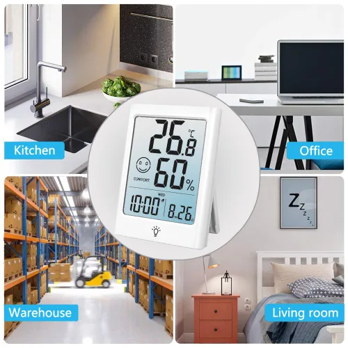 Vista 3 de Timloon Termómetro digital interior para habitación, monitor inteligente de temperatura y humedad con luz de fondo, indicador de comodidad, registro