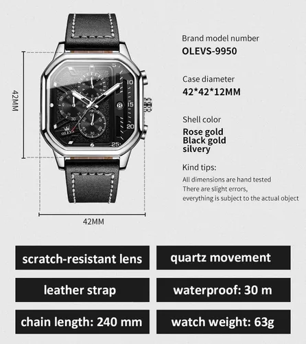 Vista 6 de OLEVS Chronograph Watch for Men, Men Leather Watch Big Face, Waterproof Men's Quartz Watch with Date, BlackWhiteGoldBlue Dial